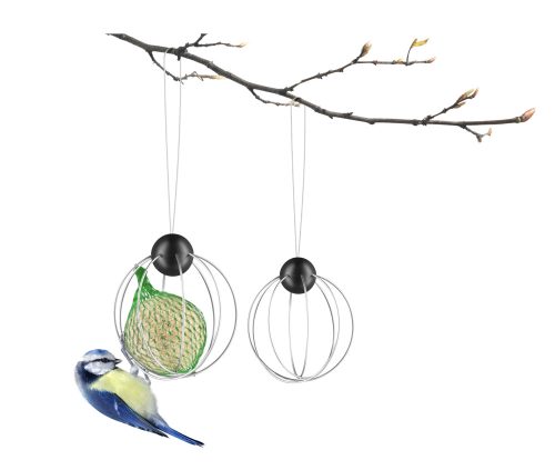 SUET BIRD FEEDER  fekete 8cm átmérőjű rozsdamentes acél függesztett cinkegolyó tartó madáretető