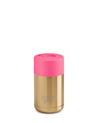 FRANK GREEN CERAMIC CUP B02S03C06-21-21 Gold-neon pink hőtartó kávés utazó pohár nyomógombos kupakk