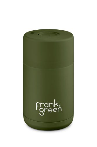 FRANK GREEN CERAMIC CUP B02S03C13-13-13 khaki hőtartó kávés utazó bögre nyomógombos kupakkal