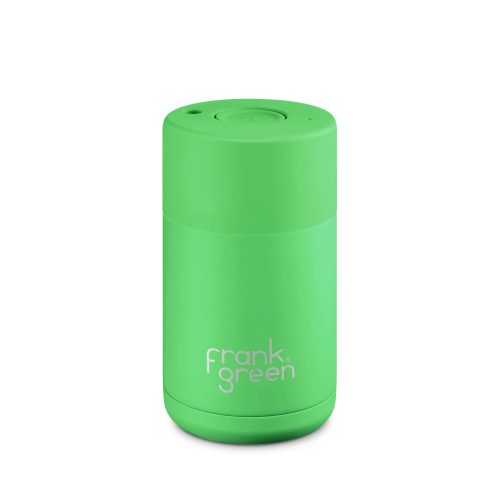 FRANK GREEN CERAMIC CUP B02S03C19-19-19 neon green hőtartó kávés utazó bögre nyomógombos kupakkal