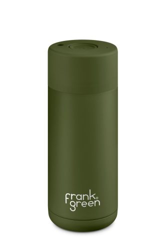 FRANK GREEN CERAMIC CUP B02S06C13-13-13 khaki hőtartó kávés utazó bögre nyomógombos kupakkal