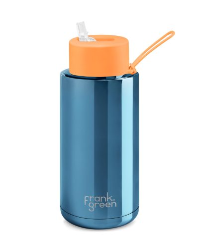 FRANK GREEN CERAMIC BOTTLE B05S09C05-20-20-30 Blue-neon orange termosz fém szívószálas sport kupakk