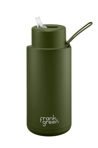 FRANK GREEN CERAMIC BOTTLE B05S09C13-13-13-30 khaki termosz fém szívószálas sport kupakkal