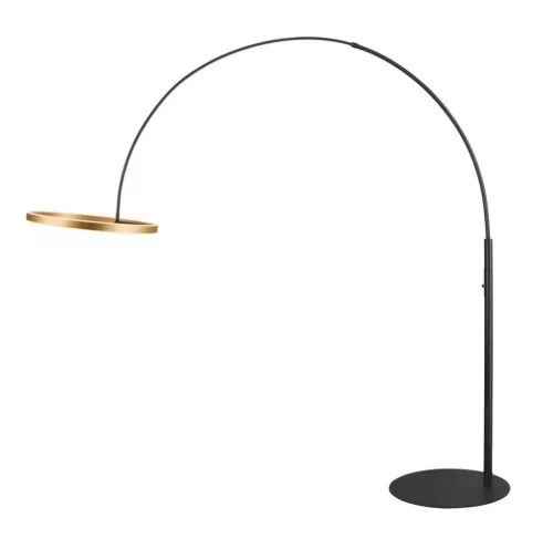 ONE BOW fekete színű váz matt arany színű billenthető lámpabura acél PC anyagú 225W 2700/3000K 1200lm direkt/indirekt világítás  LED álló lámpa, vázra integrált kapcsolóval