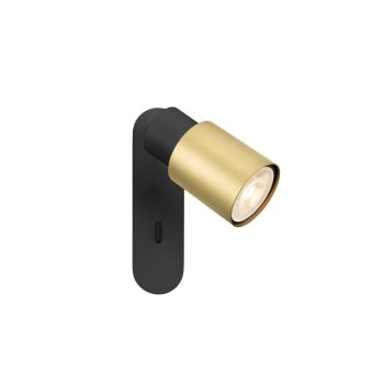   PURI 2.0 TUBE fekete-arany GU10 fali és mennyezeti állítható spot lámpa kapcsolóval