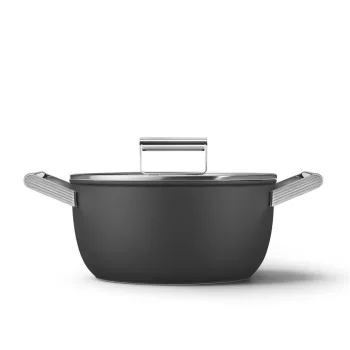 Smeg CSF2412BLM fekete tapadásmentes lábas üveg fedővel