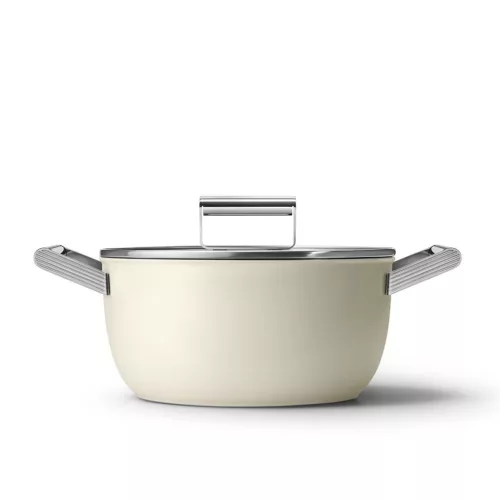 Smeg CSF2412CRM krémszínű tapadásmentes lábas üveg fedővel