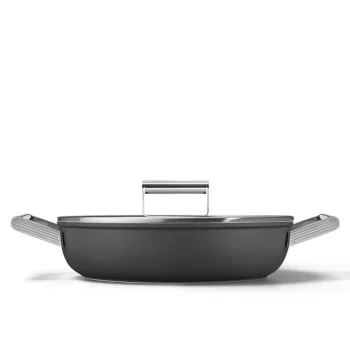 Smeg DPF2812BLM fekete tapadásmentes alacsony lábas üveg fedővel