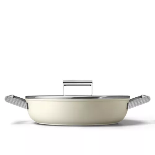 Smeg DPF2812CRM krémszínű tapadásmentes alacsony lábas üveg fedővel