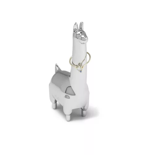 ZOOLA LLAMA ezüst színű polírozott tömör fém gyűrűtartó láma figura