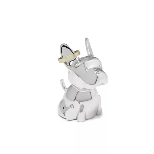 ZOOLA FRANCHIE ezüst színű polírozott tömör fém gyűrűtartó francia bulldog figura