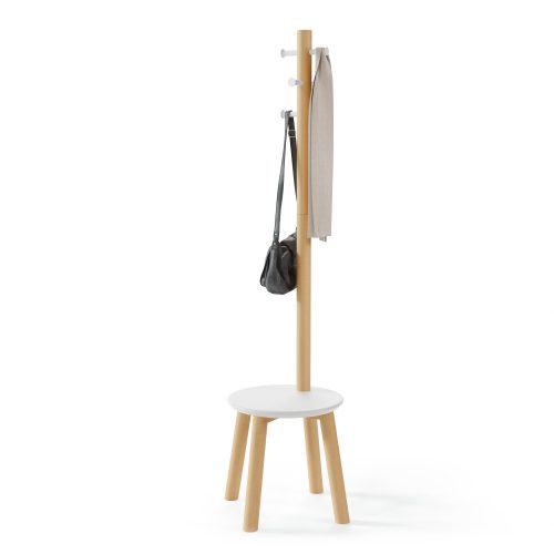 UMBRA PILLAR STOOL 1014257-668 fehér-natúr fa sámli és kabátakasztó álló fogas