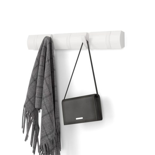 FLIP 5 fényes fehér-fehér 50cm széles fa kihajtható fali fogas akasztó