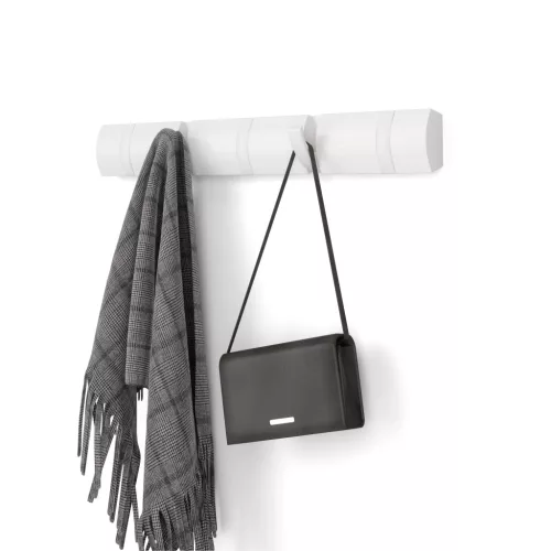 FLIP 5 fényes fehér-fehér 50cm széles fa kihajtható fali fogas akasztó