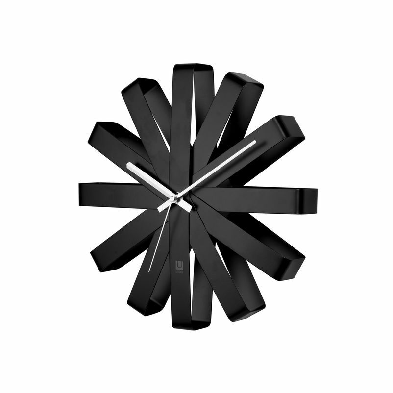 fekete színű 12 hurokból formázott modern design fali óra, férfi ajándék ötletek
