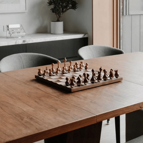 egyedi formatervezésű design lakberendezési kiegészítő bükkfa sakktábla